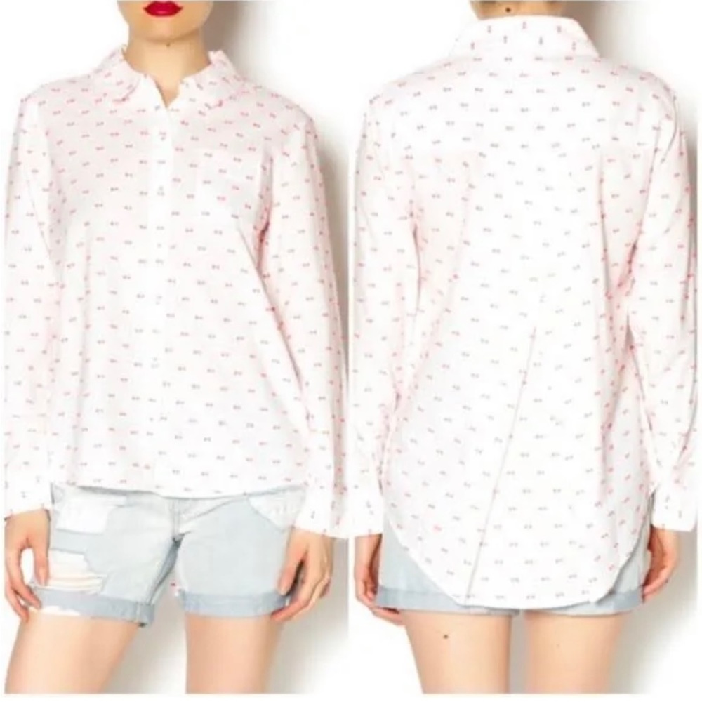 Splendid Cotton Button Down Shirt with Neon String detail.